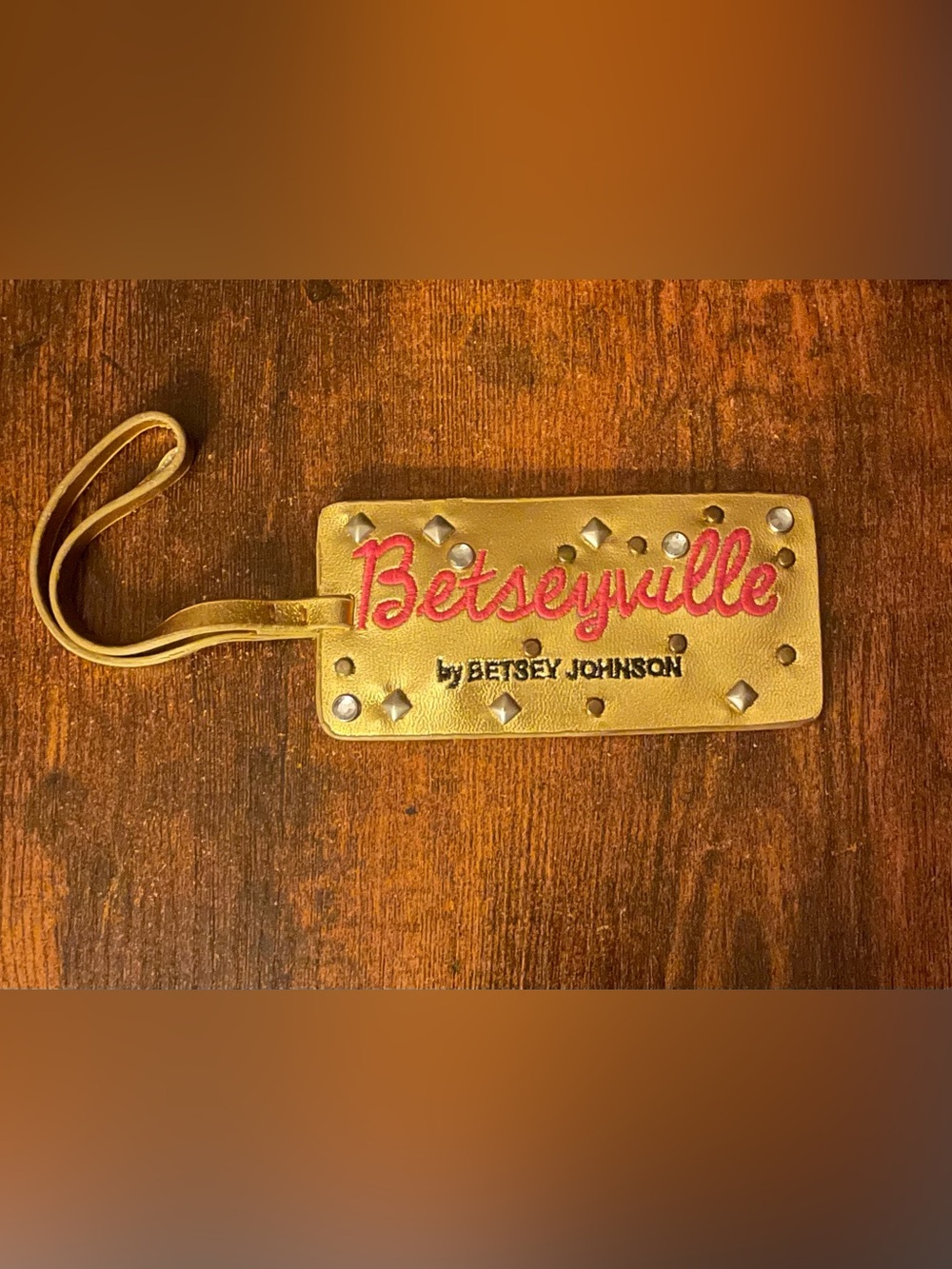 Vintage Y2K Betsey Johnson Betseyville Purse Tag with Pink Logo & Studded Detail